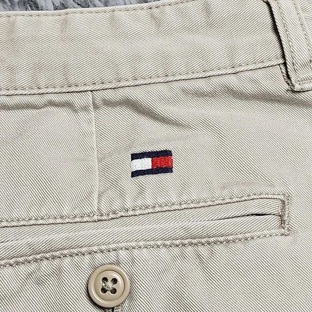 Tommy‎ Hilfiger Shorts Mens 35 Khaki Classic Chino Casual Flat Front Embroidered